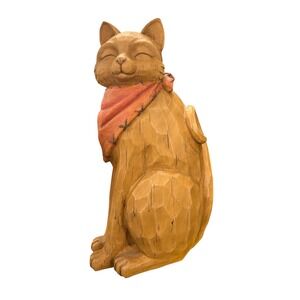 LG‎ Sourcing Rustic Faux Wood Carved Cat Figurine Bandana 13x6"